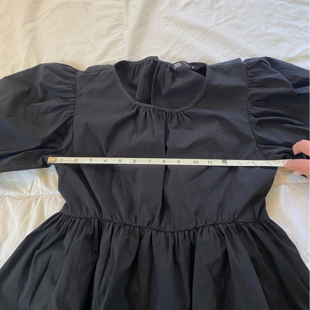 Zara Poplin Voluminous Pleated Mini Dress Black Cotton/Nylon size M - Picture 3 of 7
